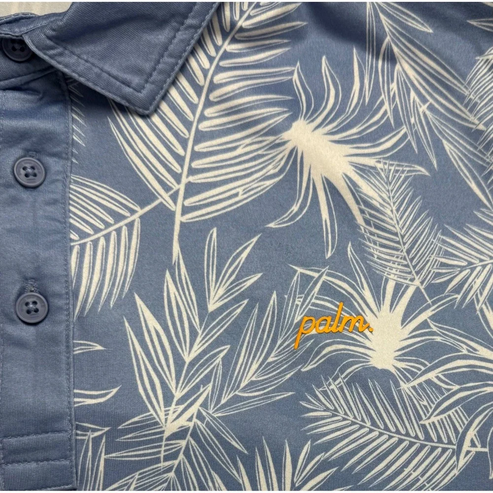 Palm Golf Co Overlook Polo Ashleigh Blue Tropical Palm Leaf Golf Shirt Mens L - Picture 5 of 13